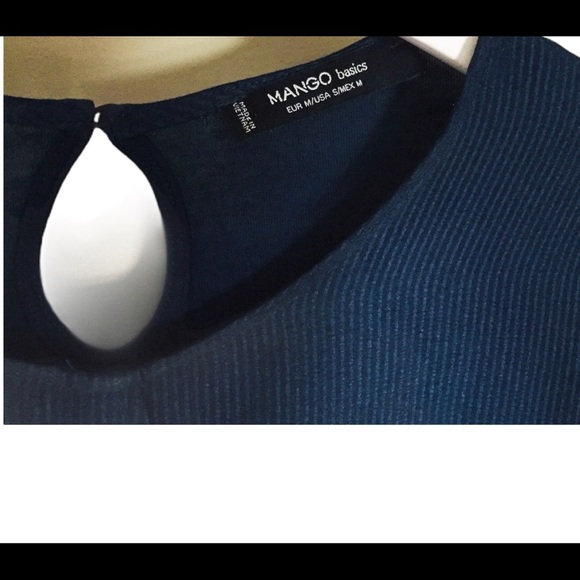 MANGO Wrap Pinstripe Drape Front Blouse With Long Sleeves Navy Blue Top Sz Small - Picture 7 of 12